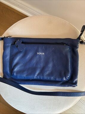 TOUS Navy Blue Leather Crossbody Bag with Bear Charm